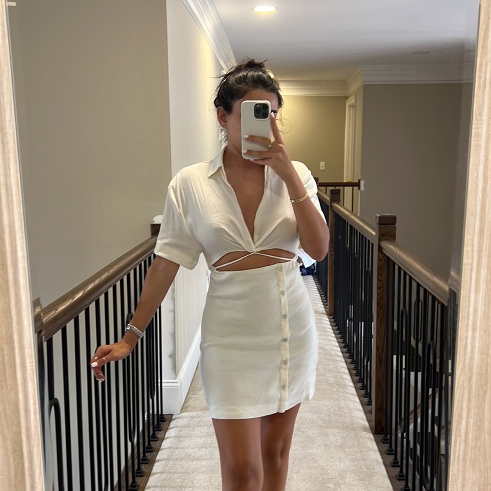 ZARA CUT OUT LINEN BLEND DRESS - Picture 14 of 16